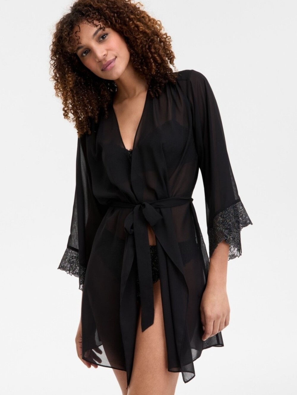 I.n.c. International Concepts Women's Lace-Trim Chiffon Wrap Robe